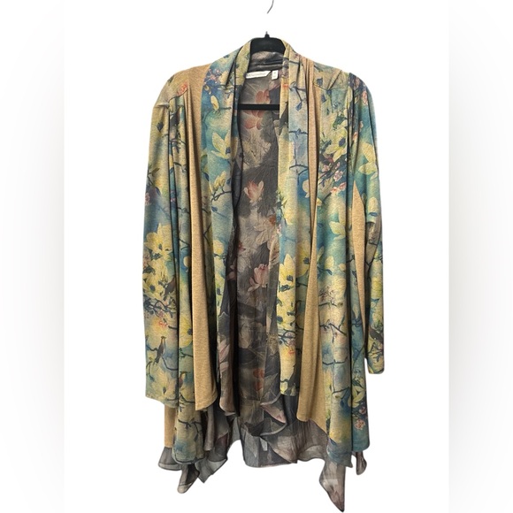 Soft Surroundings Tea Gardens Topper Cardigan Floral Bird Drape Jacket - 2XL - Picture 4 of 7